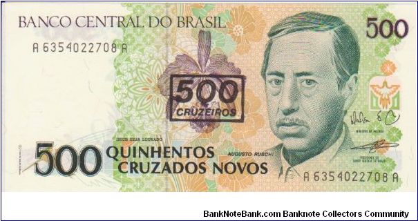 Brazil 500 Cruzados Novos overstamped with 500 Cruzeiros Banknote