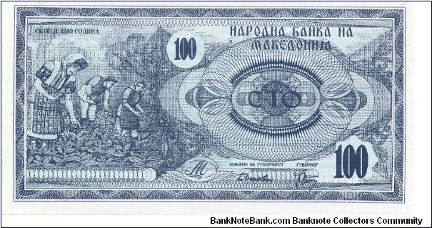 100 Denar
Blue
Farmers harvesting 
Llinden monument in Krushevo Banknote