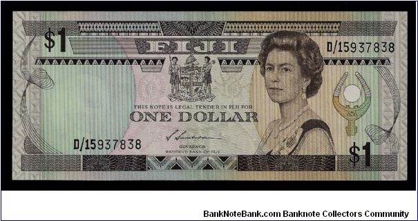 Reserve Bank of Fiji 1 Dollar 1987, P-86. # D/15937838 in pristine and immaculate uncirculated condition. Banknote