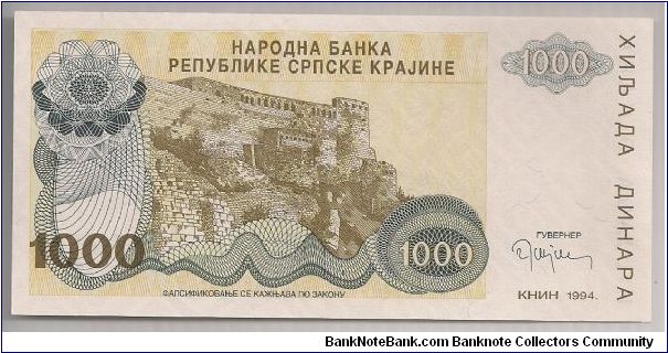 Croatia 1000 Dinara 1994 PR30. Banknote