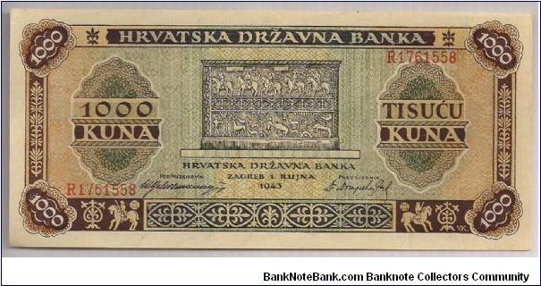 Croatia 1000 Kuna 1943 P12. Banknote
