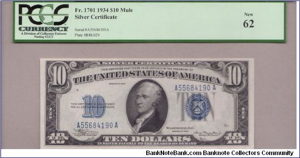 1934 $10 SILVER CERTIFICATE

**MULE**

**PCGS 62** Banknote