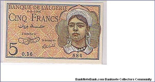 ALGERIA- 5 FRANCS Banknote
