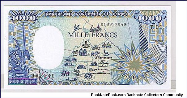 REPULIC OF CONGO-
1000 FRANCES Banknote