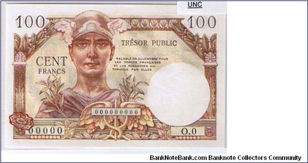 BANK OF FRANCE 1955 100 FRANCS
SPECIMEN Banknote