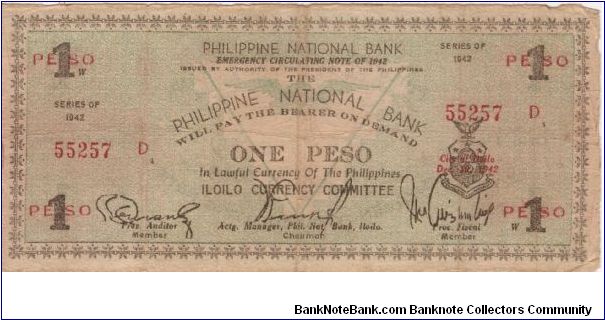 S-324 Iloilo Currency Committee 1 Peso note. Banknote
