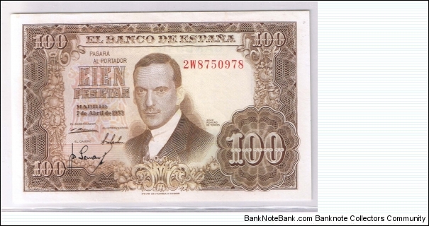 SPAIN-100PESETAS-
1953 Banknote