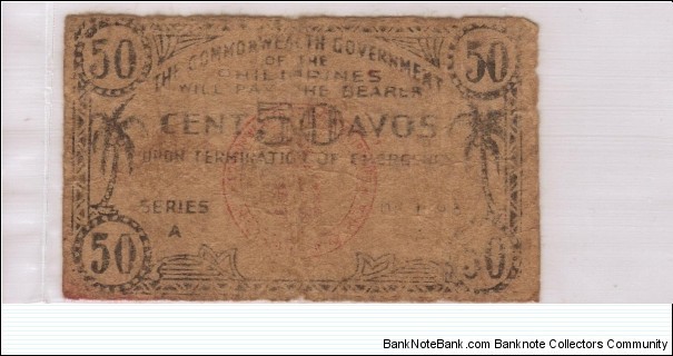 S-404a leyte Emergency Currency Board 50 centavos note. Banknote