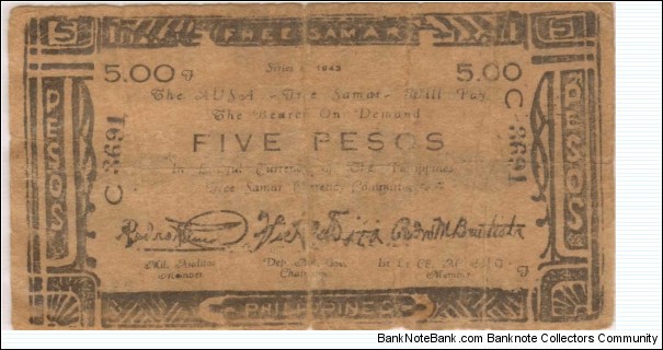 S-1099 Free Samar 5 Pesos note. Banknote