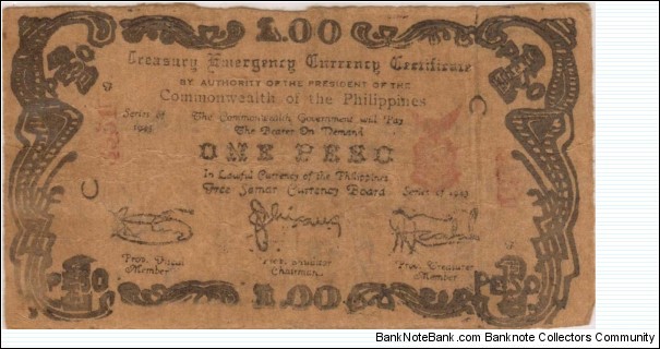 S-1106 Free Samar One Peso note. Banknote