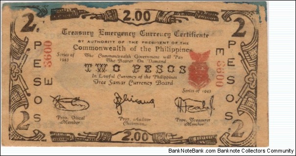 S-1109 Free Samar 2 Pesos note. Banknote
