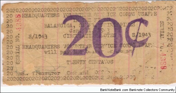 SMR-173 Balangiga, Samar Province 20 centavos note. Banknote