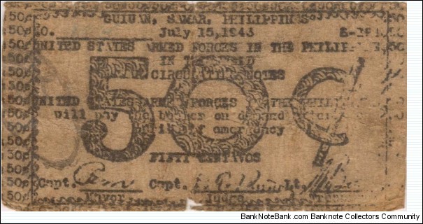 SMR-424 Guiuan, Samar Province 50 centavos note. Banknote