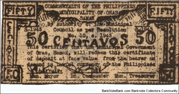 SMR-574 Samar 50 centavos note. Banknote