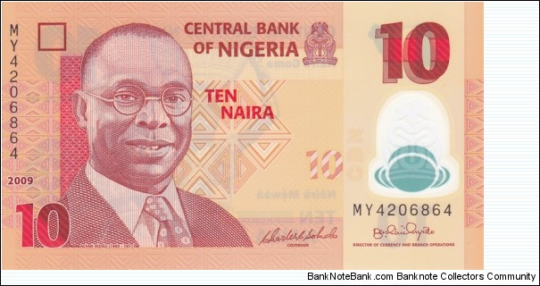 Nigeria P38 (10 naira 2009) Polymer Banknote