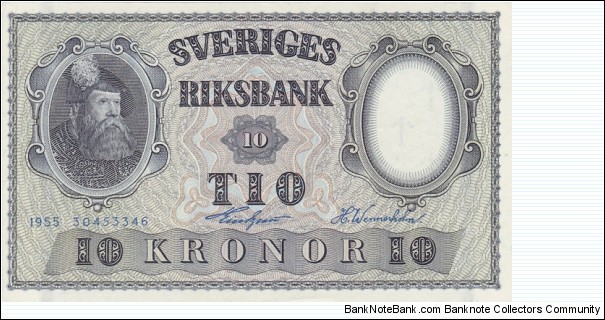 Sweden P43c (10 kronor 1955) Banknote