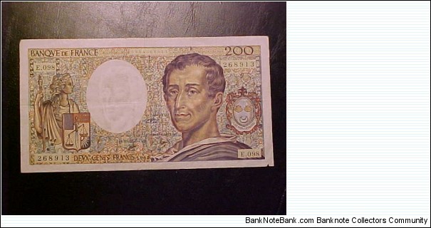 A nice old-style 200-franc note of the style I used when working in Paris in 1995.  Brings back fond memories! Banknote