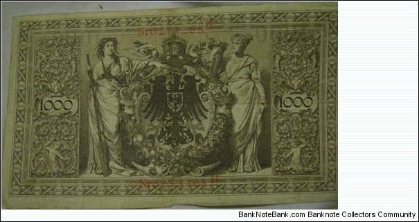 1910 1000 marks note, bit tatty round the edges but nothing too major  Banknote
