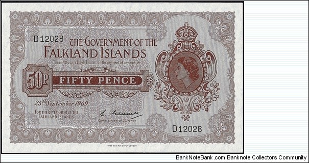 Falkland Islands 1969 50 Pence. Banknote