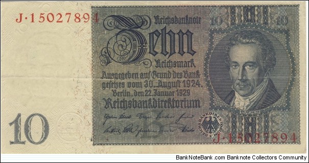 10 Reichsmark(Weimar Republic 1929) Banknote