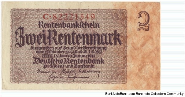 2 Rentenmark(Third Reich 1937) Banknote
