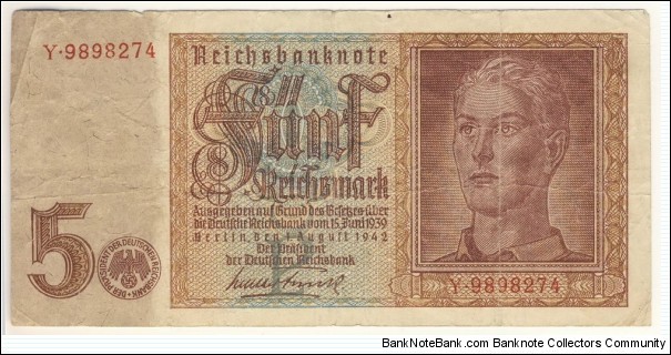 5 Reichsmark(Third Reich 1942) Banknote