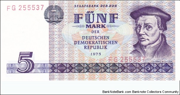 East Germany P27a (5 mark 1975) Banknote