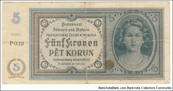 5 Kronen/Korun(Protectorate of Bohemia and Moravia 1940)  Banknote