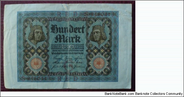 Reichsbank |
100 Papiermark |

Obverse: 