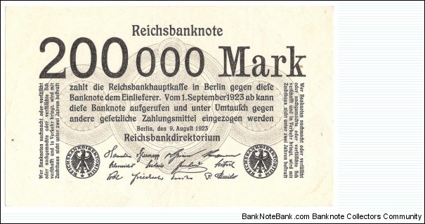 200.000 Mark(Weimar Republic 1923)  Banknote