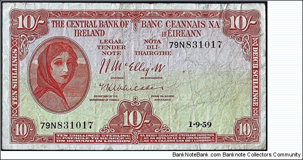 Ireland 1959 10 Shillings. Banknote