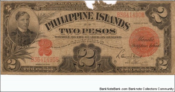 PI-69b RARE Philippine Islands 2 Peso note. Banknote