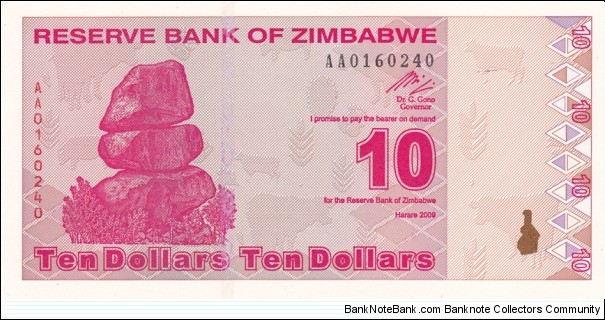 Zimbabwe P94 (10 dollar 2009) Banknote