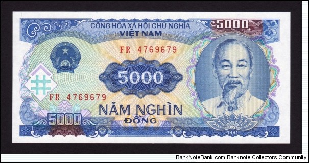 Vietnam 1991 P-108 5000 Dong Banknote