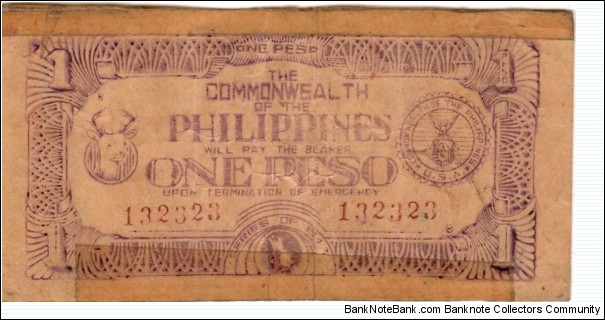 S-413 RARE Leyte Provincial Board 1 Peso note with 3 countersigned signatures on reverse. Banknote