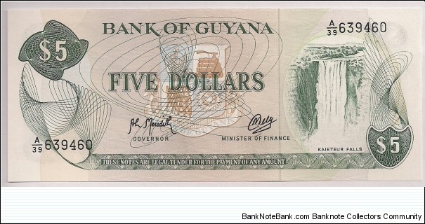 Guyana 5 Dollars 1992 P22f. Banknote