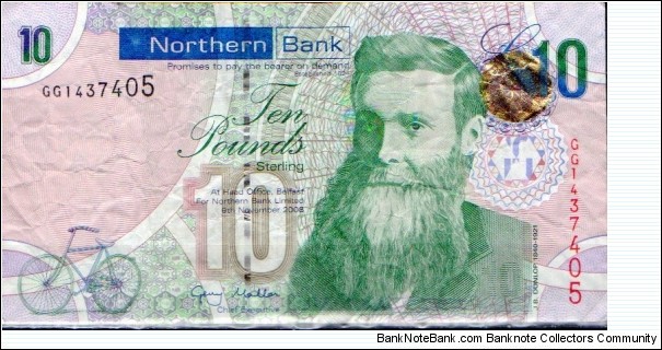 Northern Bank 
9th Nov 2008
£10
Chief Executive 
JB Dunlop  Gerry Mallon
Portico of Belfast's city hall
Watermark JB Dunlop
Security thread Banknote