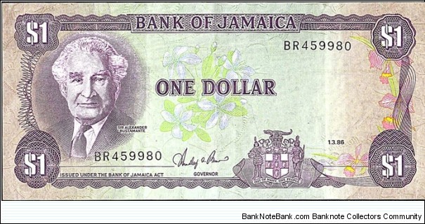 Jamaica 1986 1 Dollar. Banknote