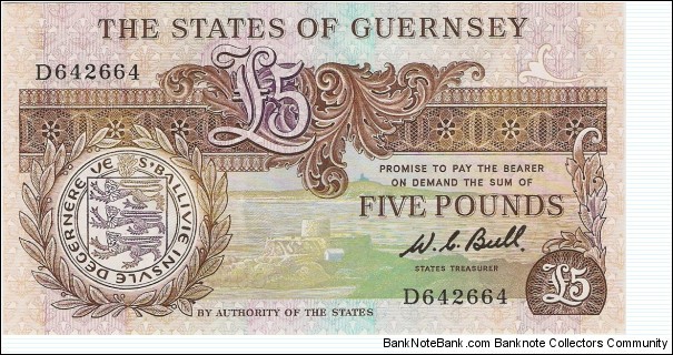 5 Pounds (£) No date, Signature W. C. Bull ND 1980-89  Banknote