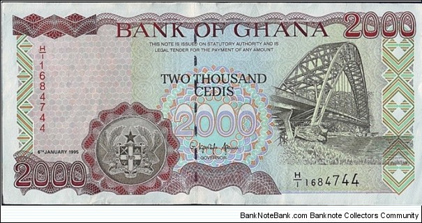 Ghana 1995 2,000 Cedis. Banknote