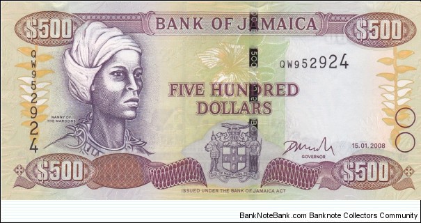 Jamaica P85e (500 dollar 15/1-2008) Banknote