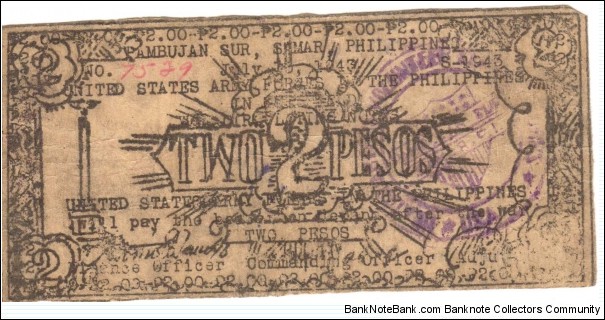 SMR-676 RARE Pambujan Sur, Philippines 2 Pesos note. Banknote