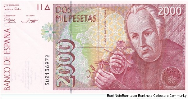 Spain P164 (2000 pesetas 24/4-1992) Banknote