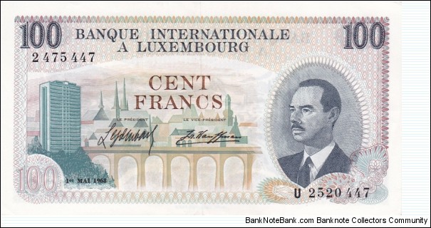 Luxembourg P14a (100 francs 1/5-1968) Banknote