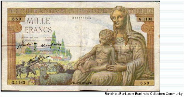 1000 Francs__
pk# 102__
20.08.1942 Banknote