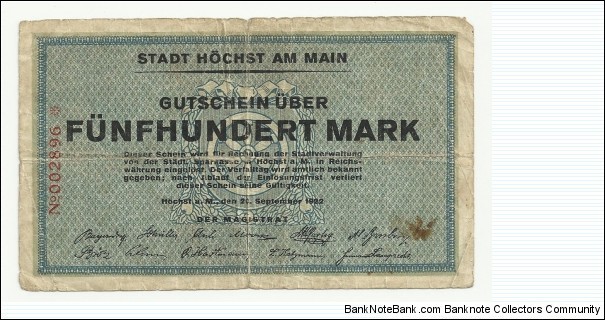Germany 500 Mark-1922 Banknote