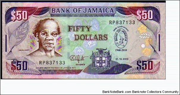 50 Dollars__
pk# 88__
 	

50th Anniversary Bank of Jamaica (1960-2010)__
01.10.2010 Banknote