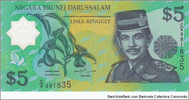 Brunei 5 ringgit 2002, polymer Banknote