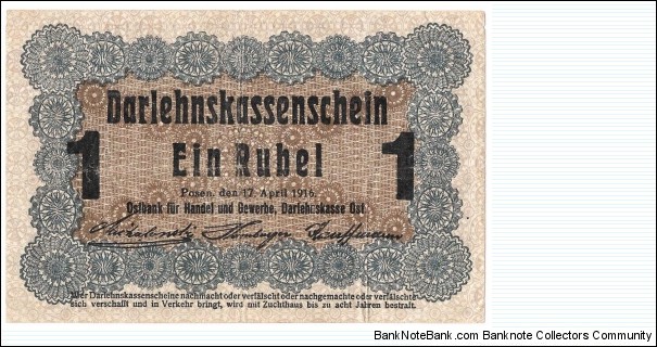 1 Rubel(Ostbank division/German occupation of Lithuania 1916) Banknote