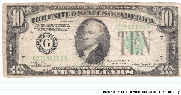 10 Dollars(Chicago/ Illinois-1934) Banknote